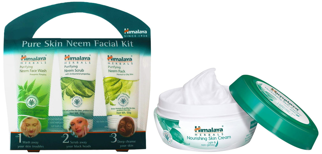 Himalaya Pure Skin Neem Facial Kit (Facewash 50ml, Scrub 50g & Face Pack 50g) & Himalaya Nourishing Skin Cream, 100ml