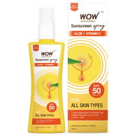 WOW Skin Science Sunscreen Spray | For All Skin Types| SPF 50 PA++++ | Brightens Skin | With Aloe Vera & Vitamin C| Lightweight | Quick Absorbing | UVA & UVB Protection | 100mL