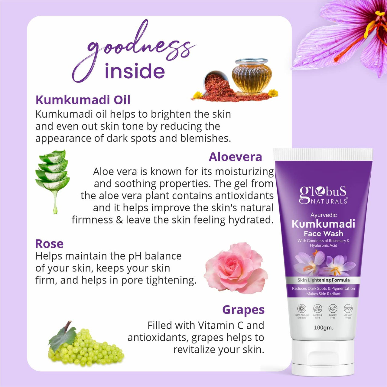 Globus Naturals Kumkumadi Skin Lightening Face Care Combo, Set of 2, Face Wash & Face Pack