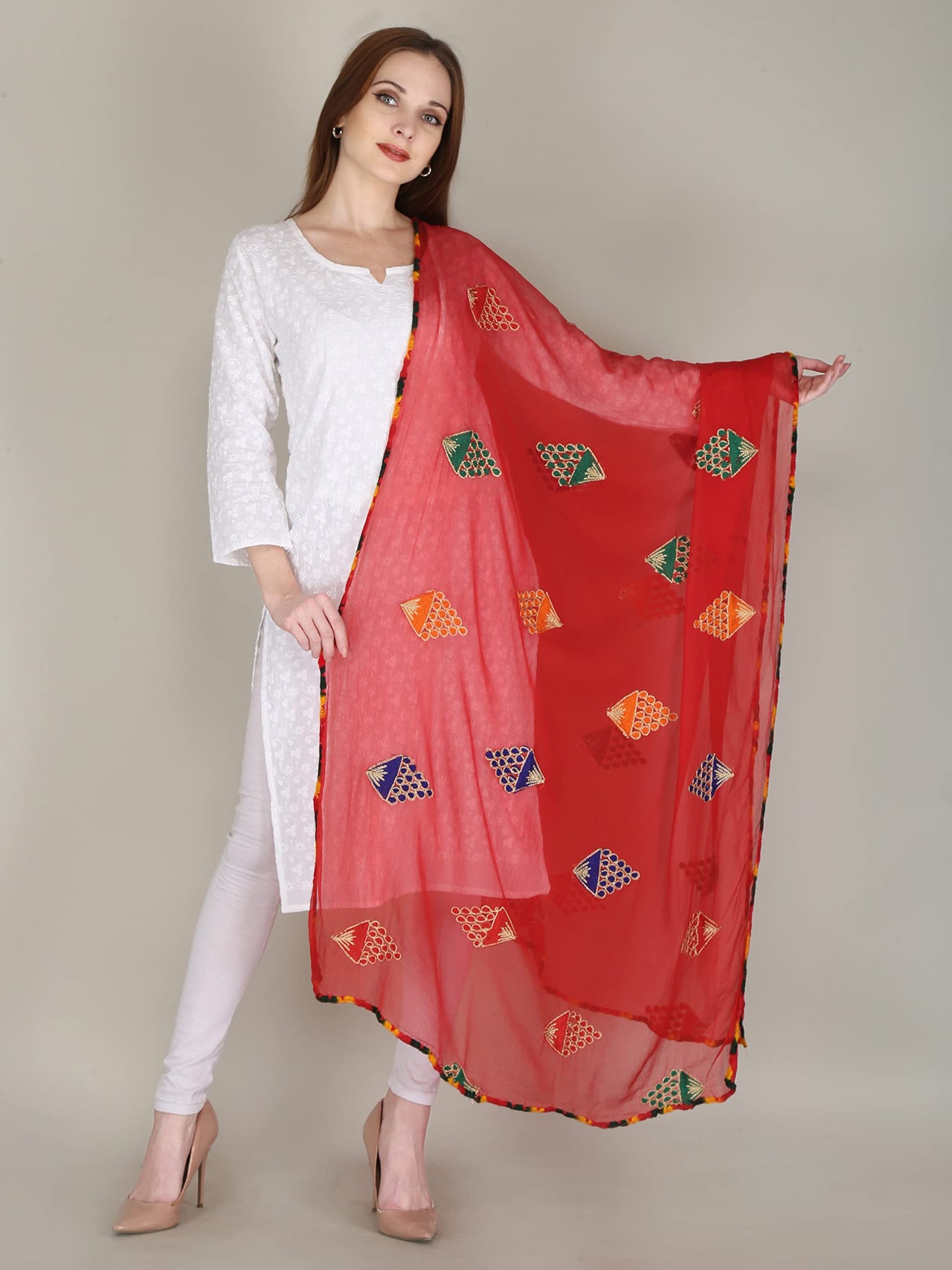 DIAMO Embroidered Chiffon Women's  Dupatta