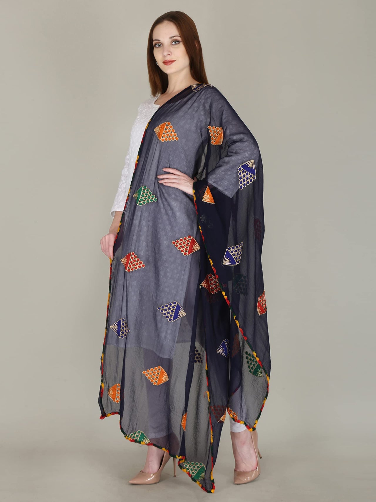 DIAMO Embroidered Chiffon Women's  Dupatta