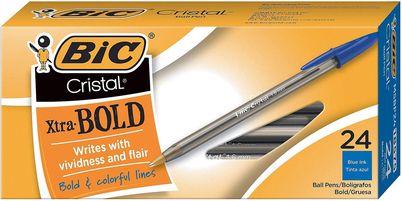 BIC Cristal Xtra Bold Ballpoint Pen, Bold Point (1.6mm) For Vivid And Dramatic Lines, Blue, 24-Count