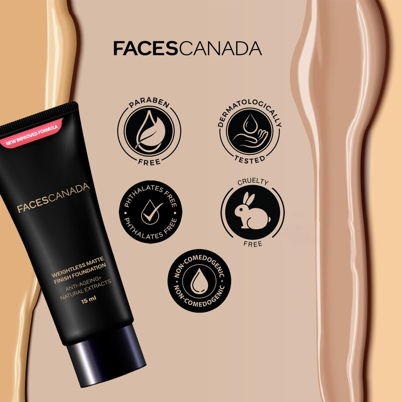 FACES CANADA Weightless Matte Finish Foundation - Natural 02, 18 ml | Ultra Blendable Smooth Texture | Natural Matte Finish | Anti-Ageing | Grape Extract, Shea Butter, Olive Seed Oil Enriched