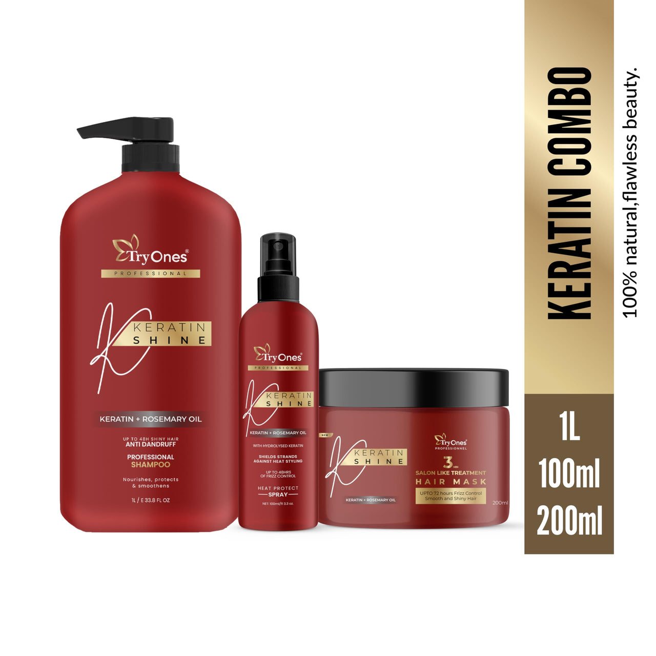 TryOnes Hair Shampoo Hair Mask Hair Spray Combo with Keratin and Rosemary Oil for Hair Strengthening and Frizz Control Up to 72 Hours for Smooth and Shiny Hair