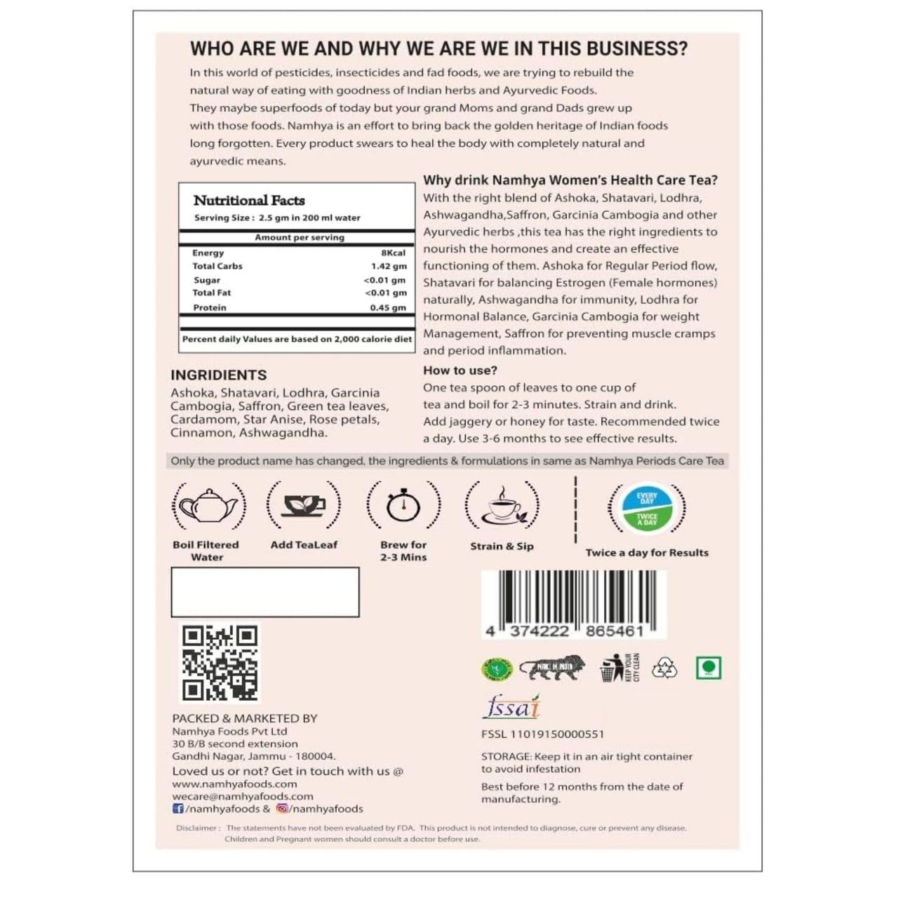 Namhya Pcos Pcod Green Tea | PCOS tea for women | Loaded with Natural Ayurvedic Herbs (Shatavari and Ashoka) for Hormonal Balance & Better Period Cycle 3.53 oz (100 Gms) Hibiscus Green Tea