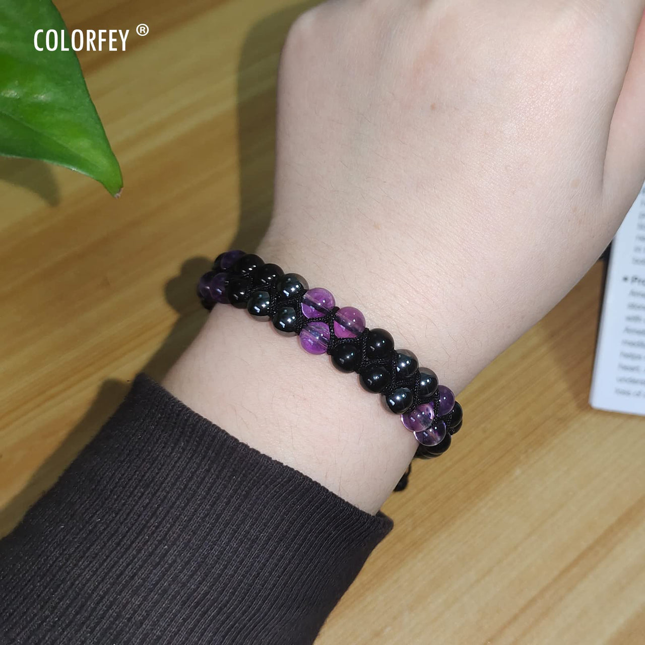 Triple Protection Bracelet for Women, Genuine Healing Crystal Bracelet Amethyst Black Obsidian Hematite 6mm, Pyramid Energy Crystal Beads Bracelet for Protection and Balance