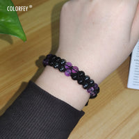 Triple Protection Bracelet for Women, Genuine Healing Crystal Bracelet Amethyst Black Obsidian Hematite 6mm, Pyramid Energy Crystal Beads Bracelet for Protection and Balance