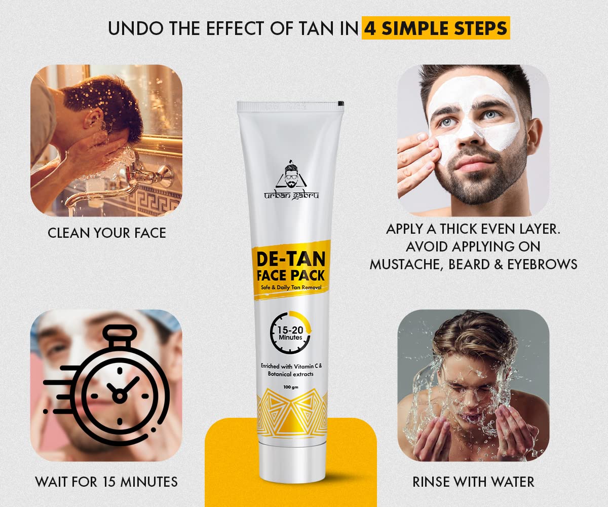 UrbanGabru De-tan Face Pack with Vitamin C & Aloe Vera Extracts | Tan Removal in 10 Mins | Brings Back Natural Colour (100 gm)