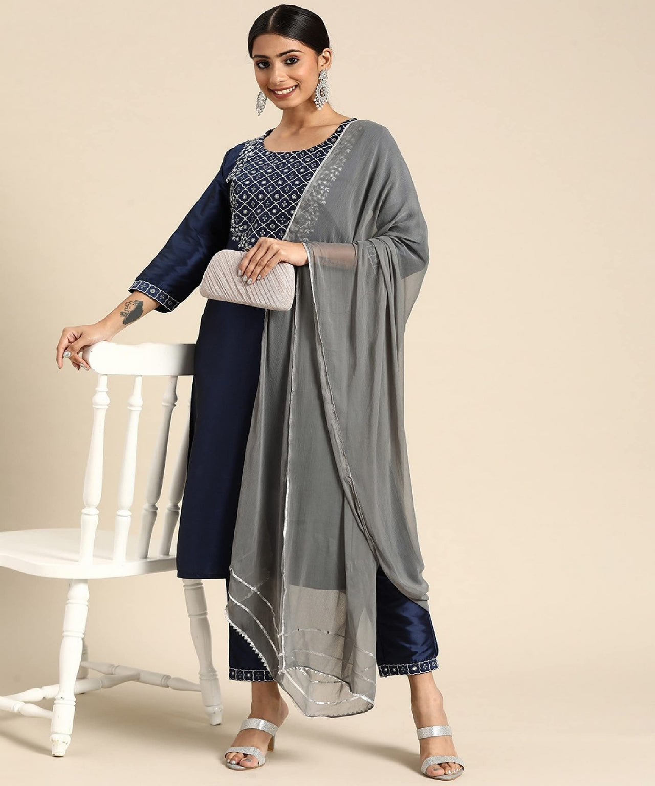 LookMark Womens Art Silk Kurta and Pant Set with Dupatta