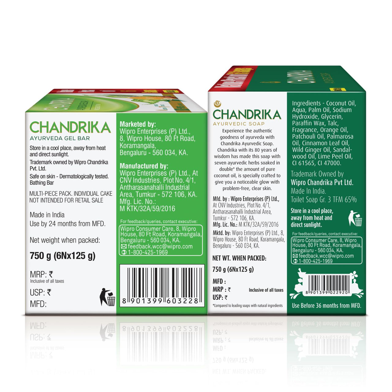 Chandrika Glycerine Soap Pack of 6, 125g each And Ayurvedic Handmade Soap, 125g (Pack of 6)