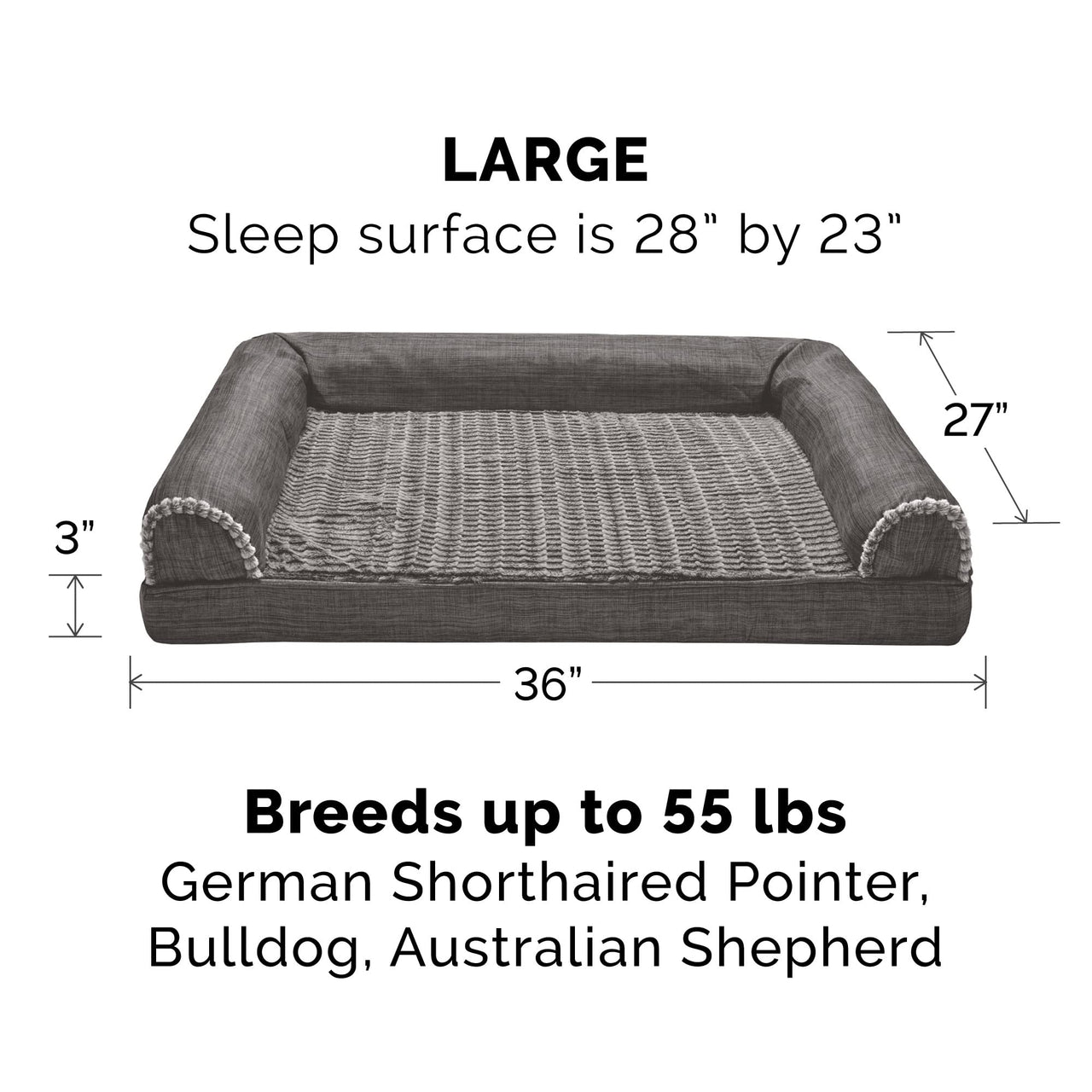 Furhaven Replacement Dog Bed Cover Luxe Faux Fur & Performance Linen Sofa-Style, Machine Washable - Charcoal, Large