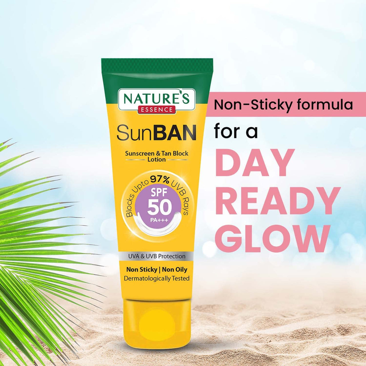 NATURES ESSENCE Sunban Suncreen SPF 50 PA+++ | No White Cast and Broad Spectrum Sun screen | For All Skin Types | Non Greasy | Lightweight | For Men & Women | 60ml