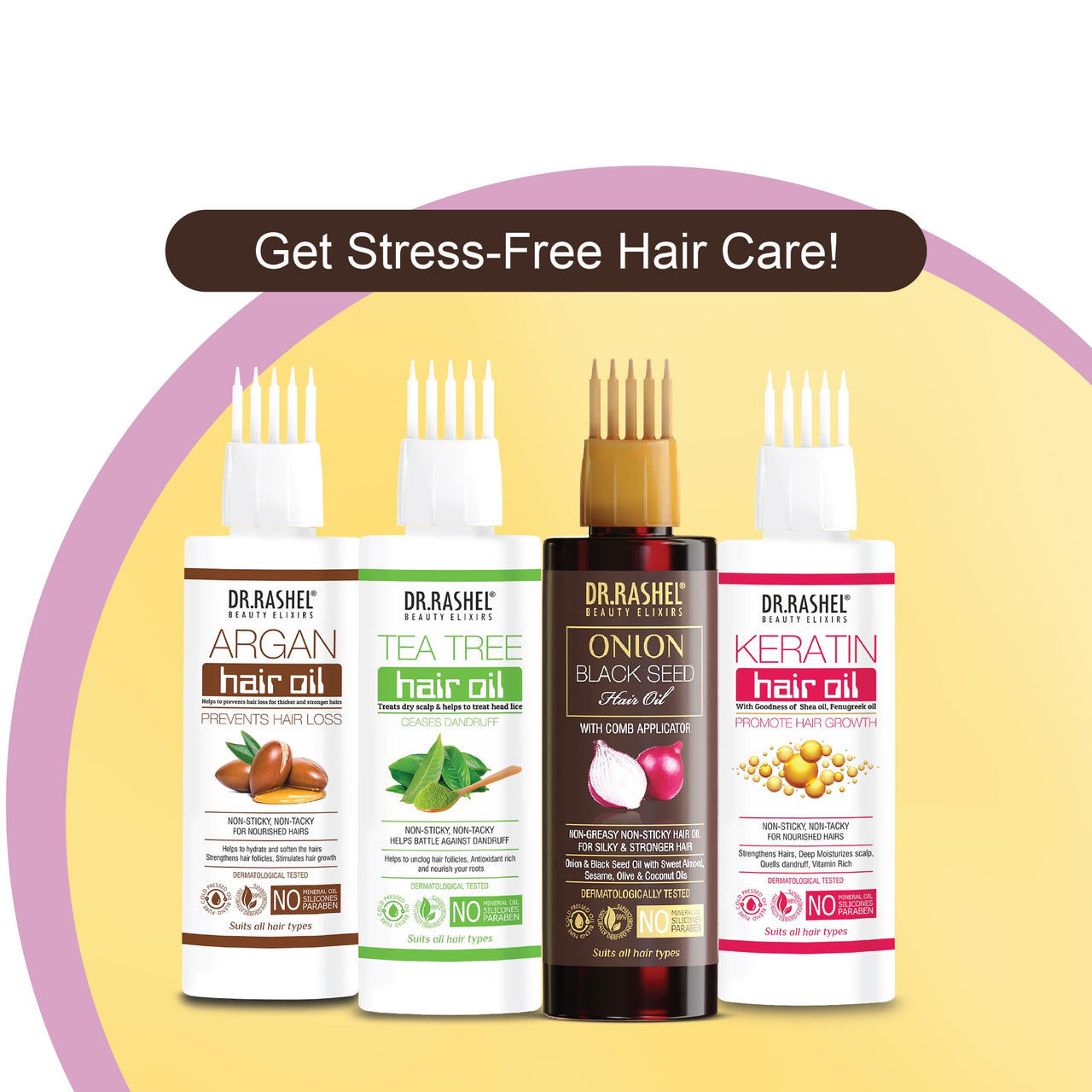 DR.RASHEL Onion Oil - Black Seed Onion Hair Oil With Comb Applicator - Controls Hair Fall - No Mineral Oil, Silicones & Paraben - 100 ml