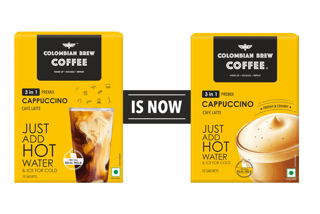 Colombian Brew 3 in 1 Cappuccino Café Latte, Instant Coffee Powder Premix, 10 Sachets Box
