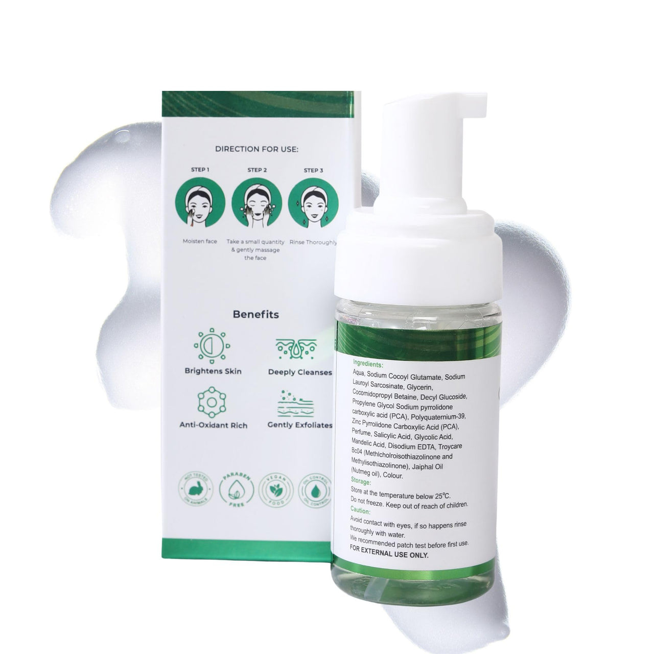 NOURRIR CleanseMe Green Dew Foaming Face Wash | 100ML | Enriched With Glycolic Acid & Nutmeg Oil | Acne Freedom |