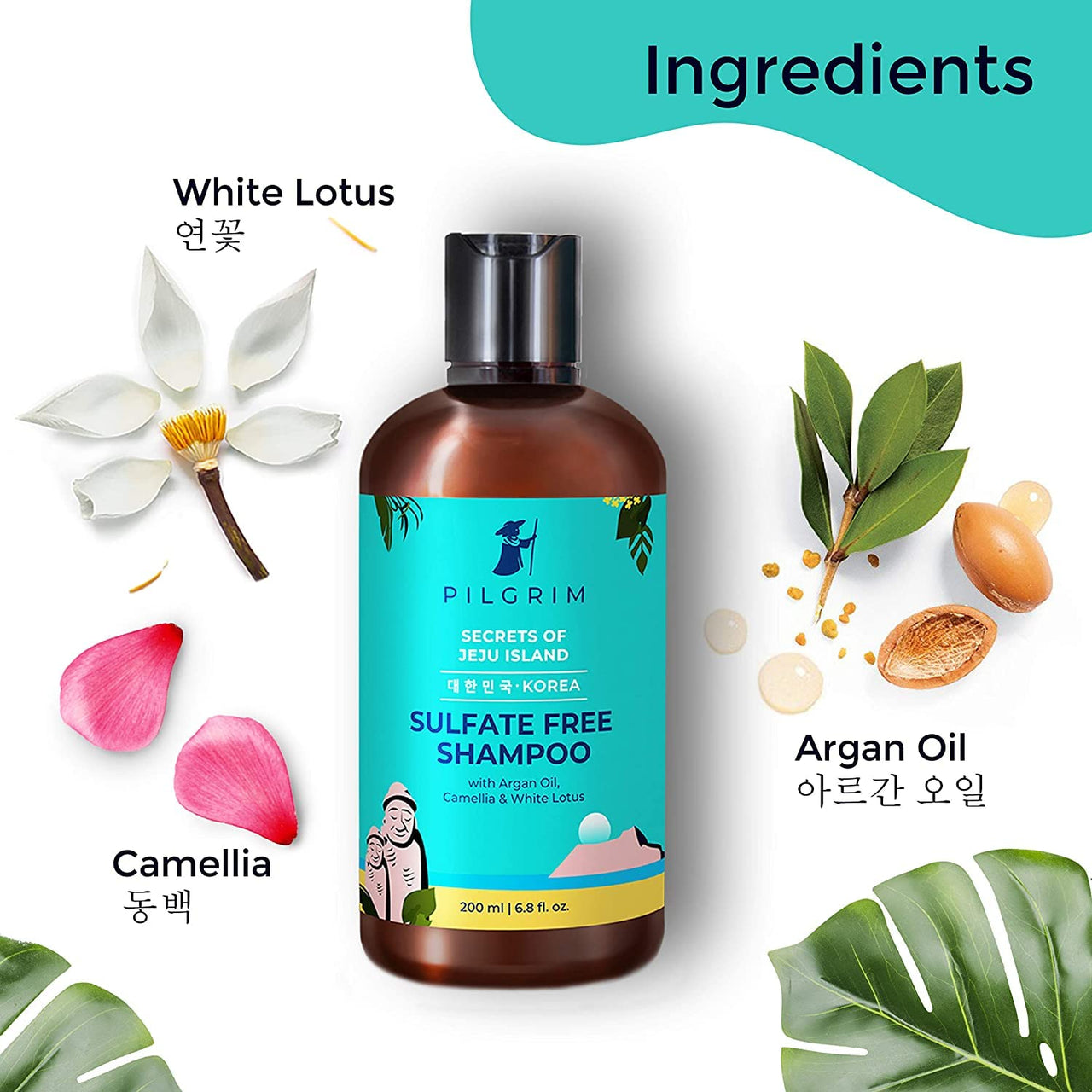 Pilgrim Sulphate Free Shampoo for women & men | Mild shampoo for hair-fall control with argan oil, camellia & white lotus for dry & frizzy hair | Korean skin care products | 200 ml + 200 ml