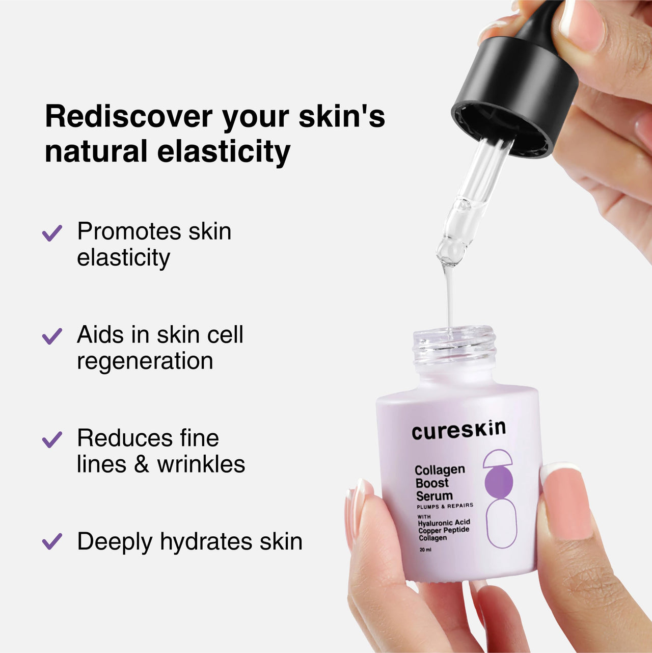 Cureskin Collagen Boost Hyaluronic Acid Serum | Plumps & Repairs with Hyaluronic Acid, Ceramide 3 & Copper Peptide
