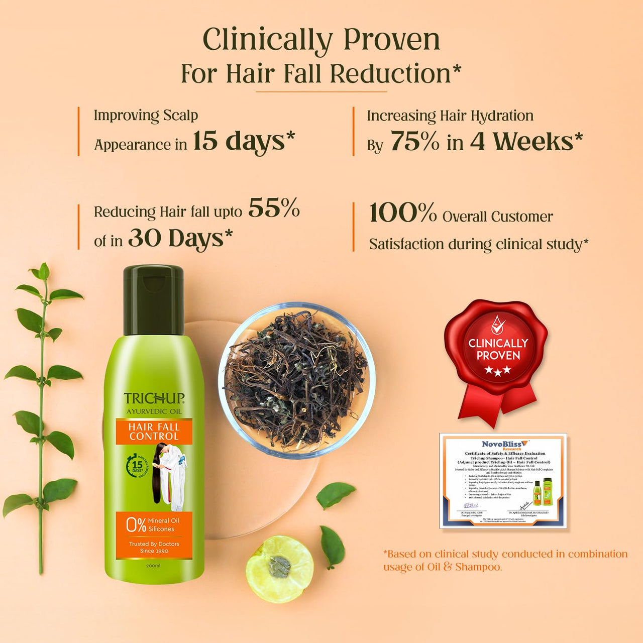 Trichup Ayurvedic Hair Fall Control Hair Oil for Hair Growth For Men & Women | 5 Natural Ingredients | Reduces hair fall & Anti Dandruff | No Mineral & Paraben- 200ml Pack of 2