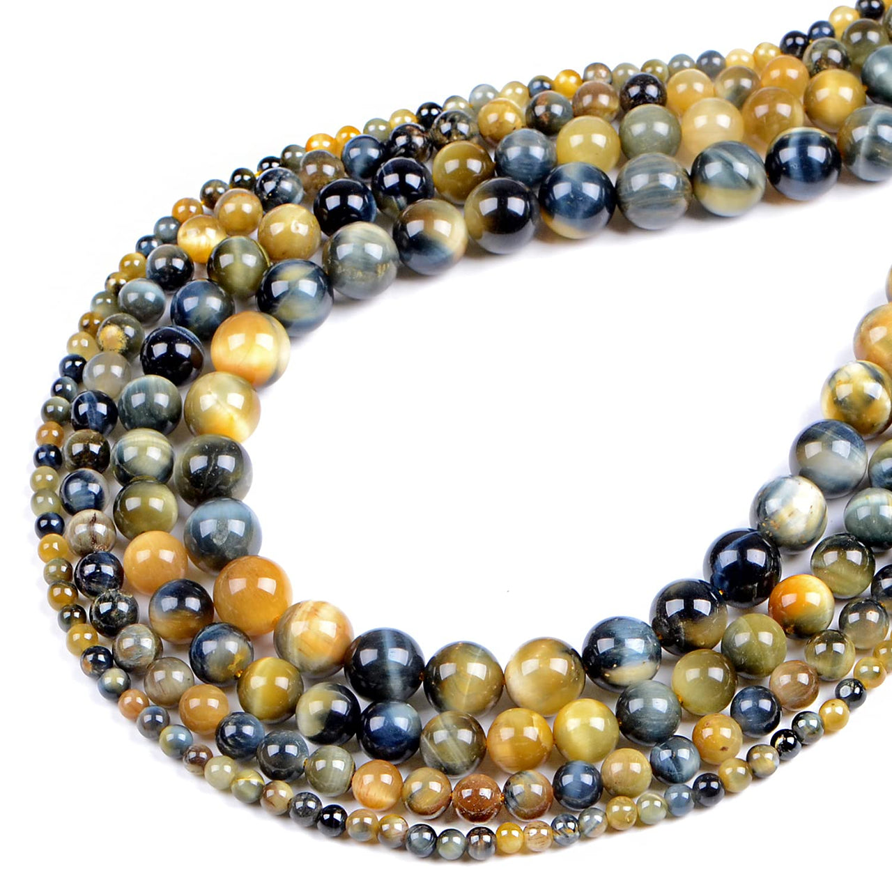 Bymitel 210pcs Natural Crystal Beads Stone Gemstone Round Energy Healing Loose Beads with Stretch Cord for Jewelry Making Bracelets Anklets (Yellow Blue Tiger's  Eye, 6mm 210pcs) Yellow Blue Tiger's  Eye