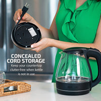 OVENTE Glass Electric Kettle Hot Water Boiler 1.5 Liter Borosilicate Glass Fast Boiling Countertop Heater - BPA Free Auto Shut Off Instant Water Heater Kettle for Coffee & Tea Maker - Purple KG83P