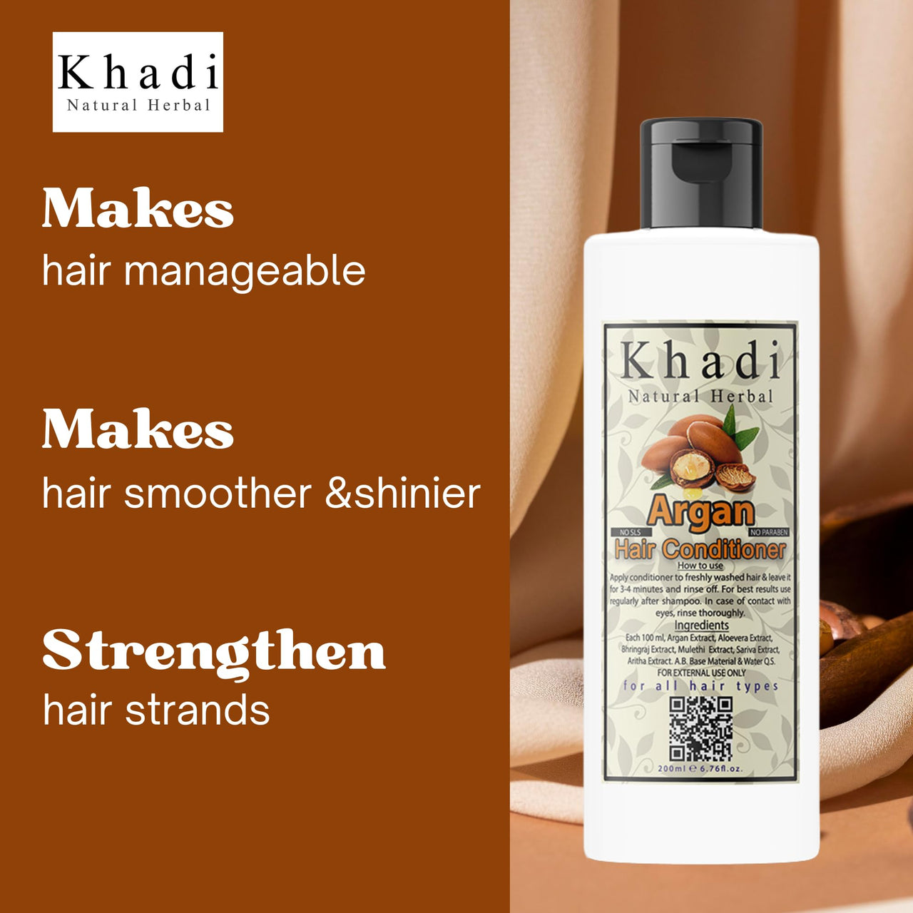 Khadi Natural Herbal Argan Shampoo And Conditioner Combo || Nourish Strengthen And Boost Hair Growth Thickness Enriched With Moroccan Organic Argan Oil Extract 200ml Each