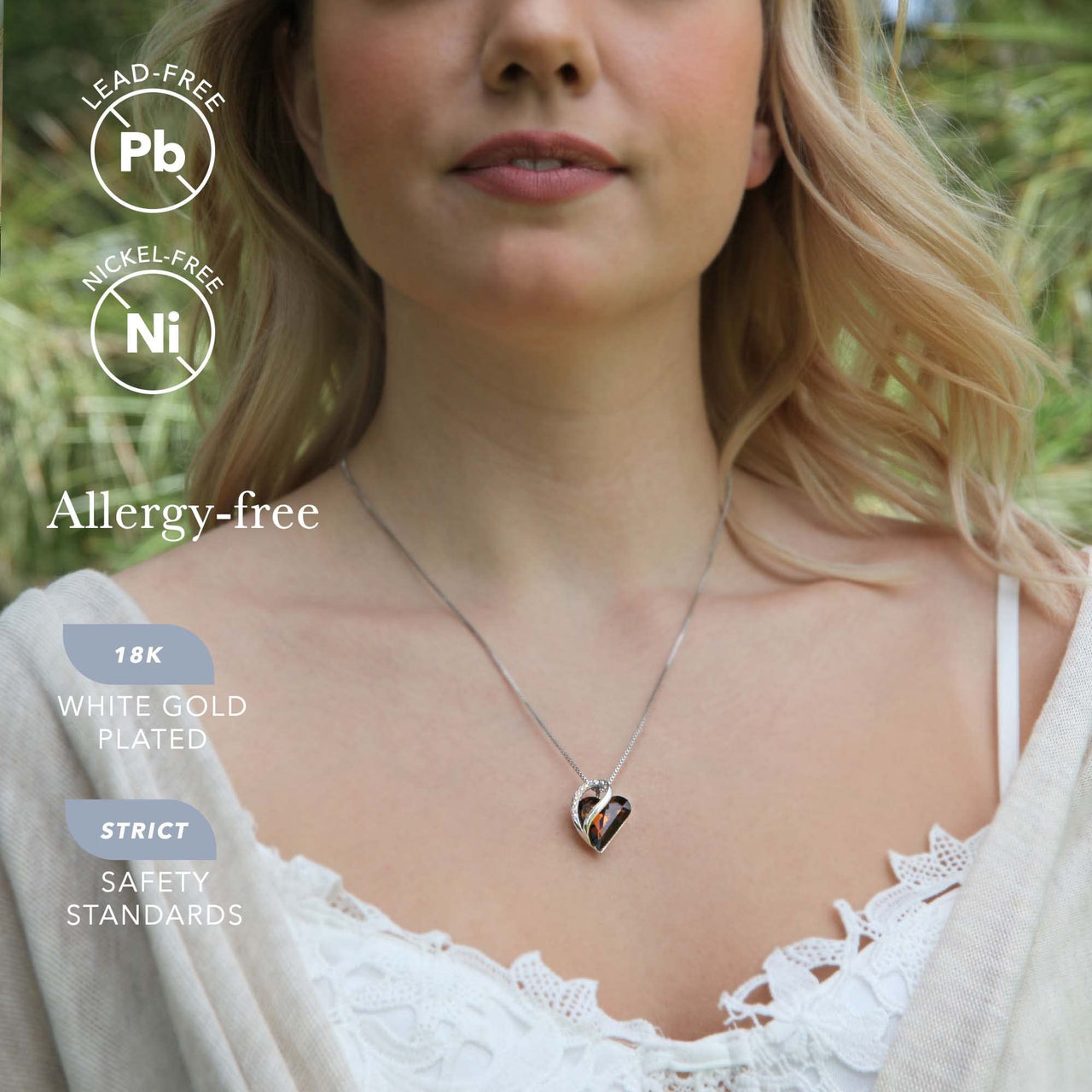 Leafael Women’s Silver Plated Infinity Love Heart Pendant Necklace with Birthstone Crystals, Jewelry Gifts for Her, 18 + 2 inch Chain, Anniversary Birthday Mother's  Necklaces for Wife Mom Girlfriend 15-Stress Relief-Dark Topaz Brown