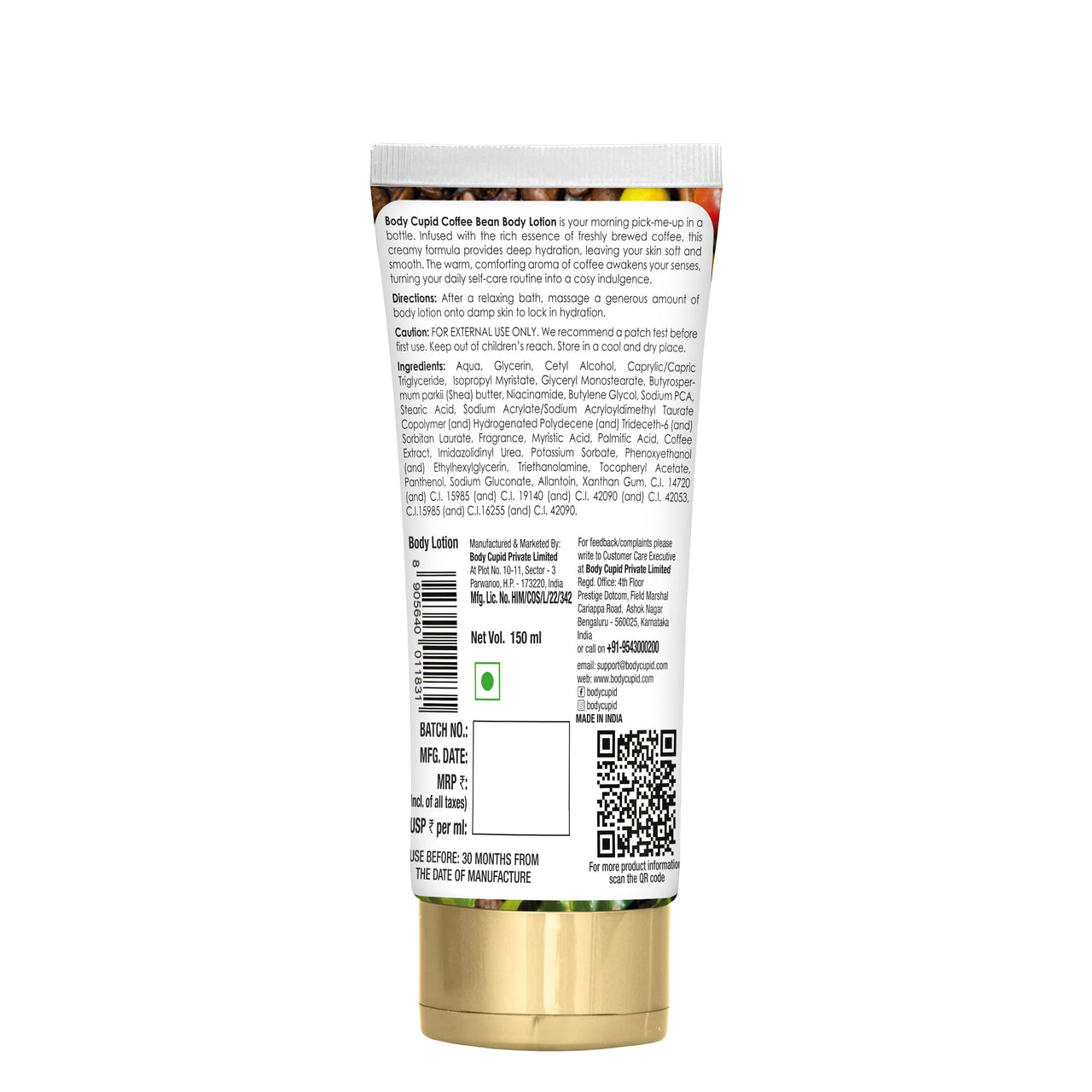 Body Cupid Coffee Bean Body Lotion | Hydration with Energizing Coffee Aroma | Fast-Absorbing & Non-Greasy | For All Skin Types | 150ml