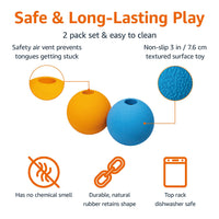 Basics Rubber Fetch Toy Dog Balls, 3-Inch, 2-Pack, Blue, Orange Fetch Balls (Pack of 2) 3 inch