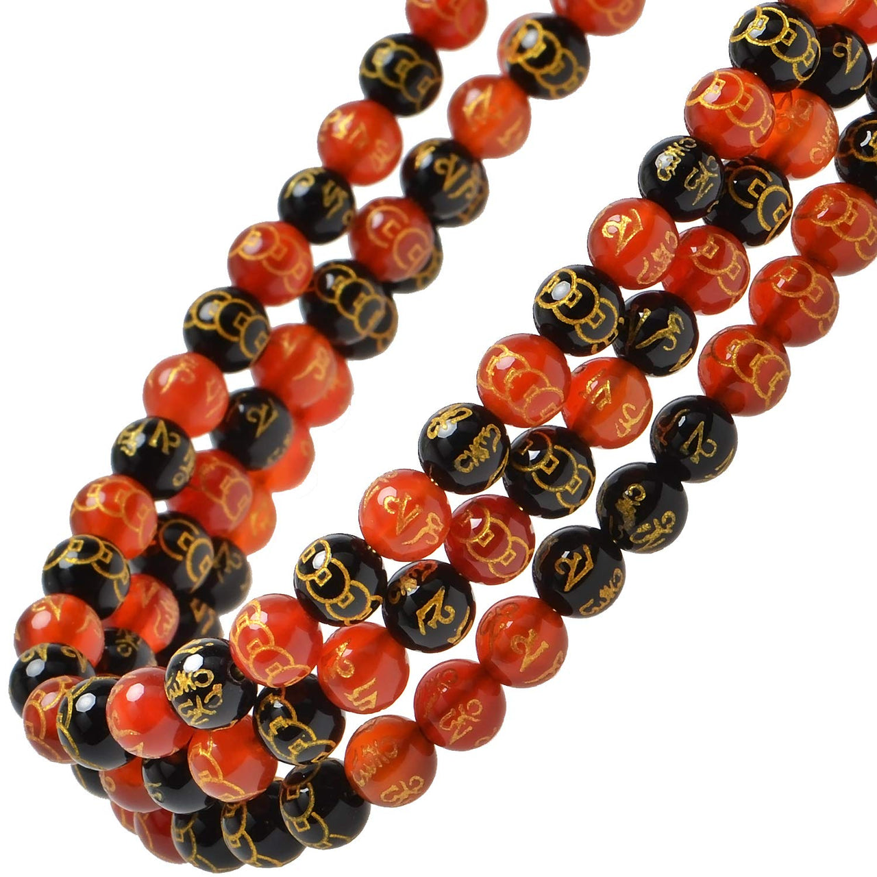 100Pcs Natural Crystal Beads Stone Gemstone Round Loose Energy Healing Beads with Free Crystal Stretch Cord for Jewelry Making (Craved Bronze Coin Mantra Red Black Agate, 6MM) Craved Bronze Coin Mantra Red Black Agate