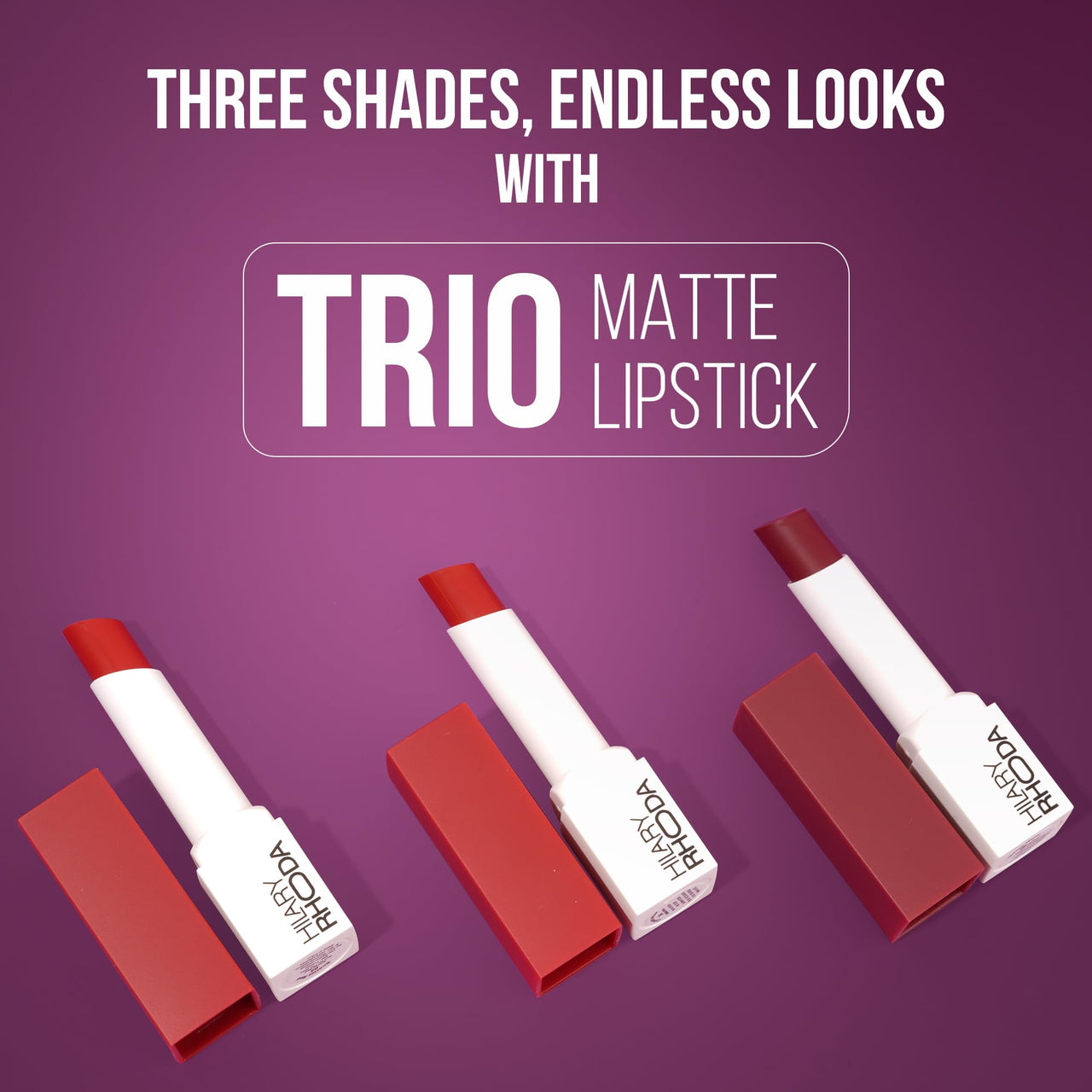 Hilary Rhoda Matte Trio Lipstick | Matte Finish & Long Lasting Lipstick | Pack of 3 Lipsticks | Highly Pigmented & Glides Smoothly | Vegan & Cruelty-Free - (Red-volution Trio, 3g x 3U)