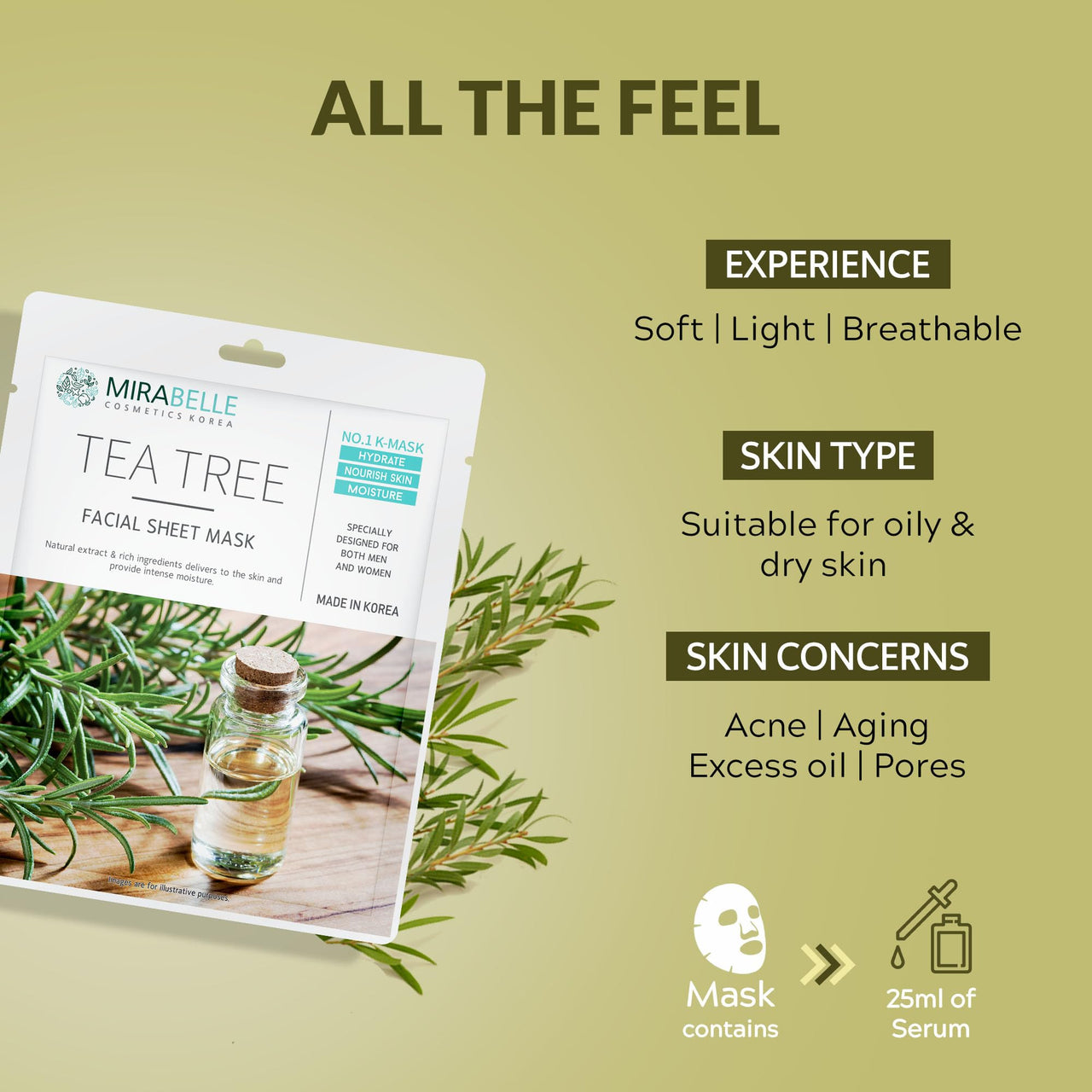 MIRABELLE COSMETICS KOREA Teatree Essential Facial Sheet Mask (Pack of 6)