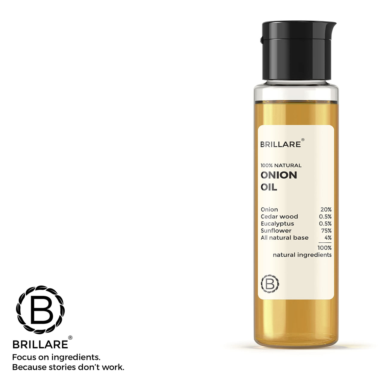 Brillare Onion Hair Oil with the Goodness of Cedar Wood & Sunflower Oil Helps in Hair Fall Control, 100% Natural Hair Oil With Refreshing Fragrance, 100ml
