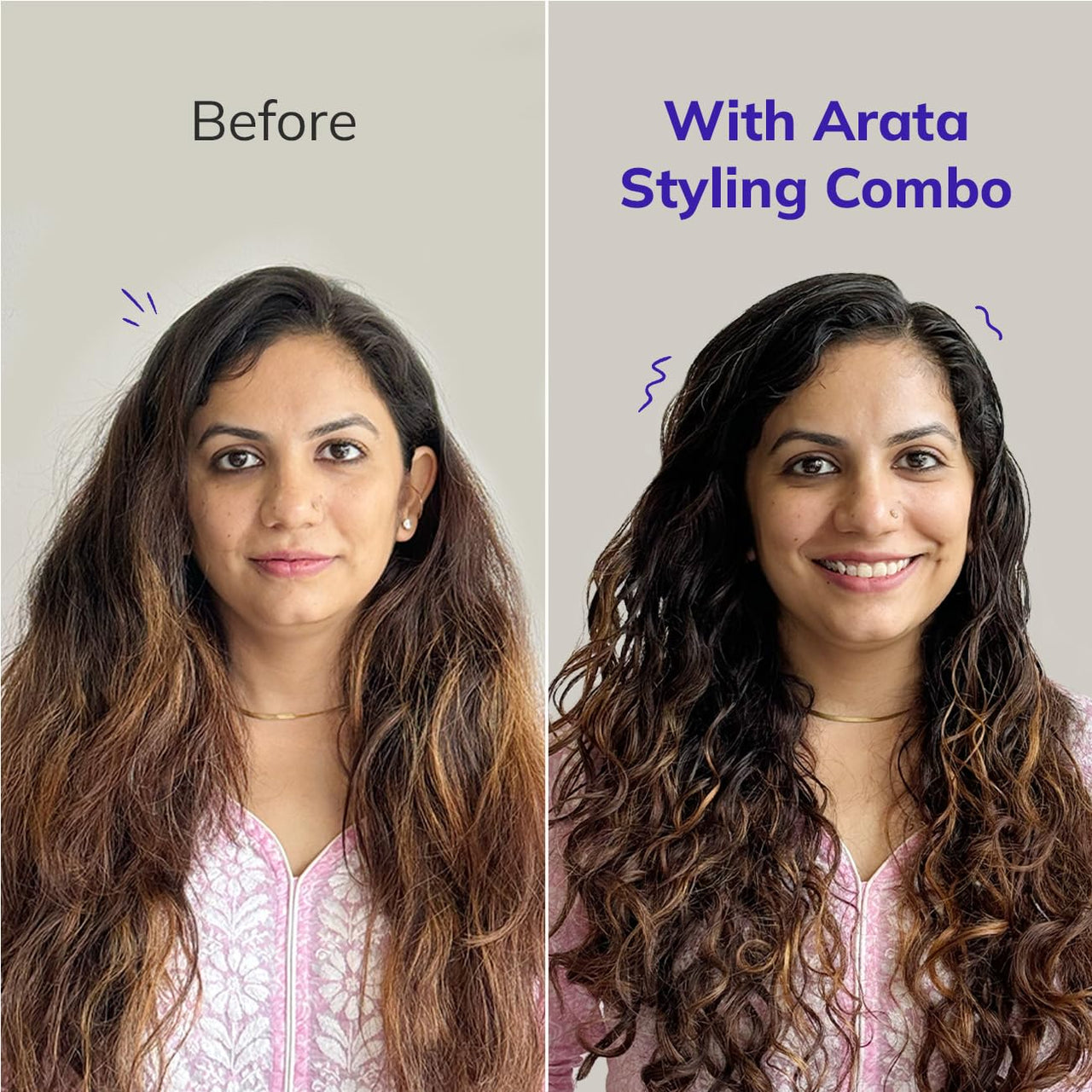 Arata Curl Styling Combo (Mini) - Curl Cream (50ml) + Gel (50ml) For Dry, Frizzy, Wavy, Curly Hair | Reduces Frizz | Moisturises, Hydrates & Defines Curls | Natural Hold | No Sulphate,Paraben,Silicone