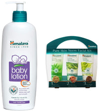 Himalaya Baby Body Lotion, For All Skin Types (400 ml) & Pure Skin Neem Facial Kit (Facewash 50ml, Scrub 50g & Face Pack 50g)