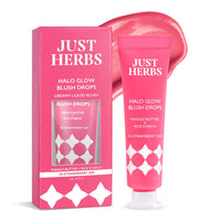 Just herbs Halo Glow Drop Blush Mango Butter + Rice Starch, Weightless Creamy Liquid Blush 10 ml (Strawberry Dip)
