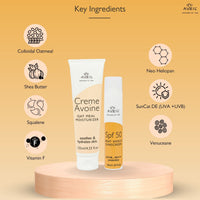AVEIL Creme Avoine Moisturiser 125 Ml & Heat Shield SPF 50 Gel Sunscreen 50 ml Combo Pack For Soothing & Hydrating | Paraben & Paraffin Free | Dermatologically Tested For All Skin Types