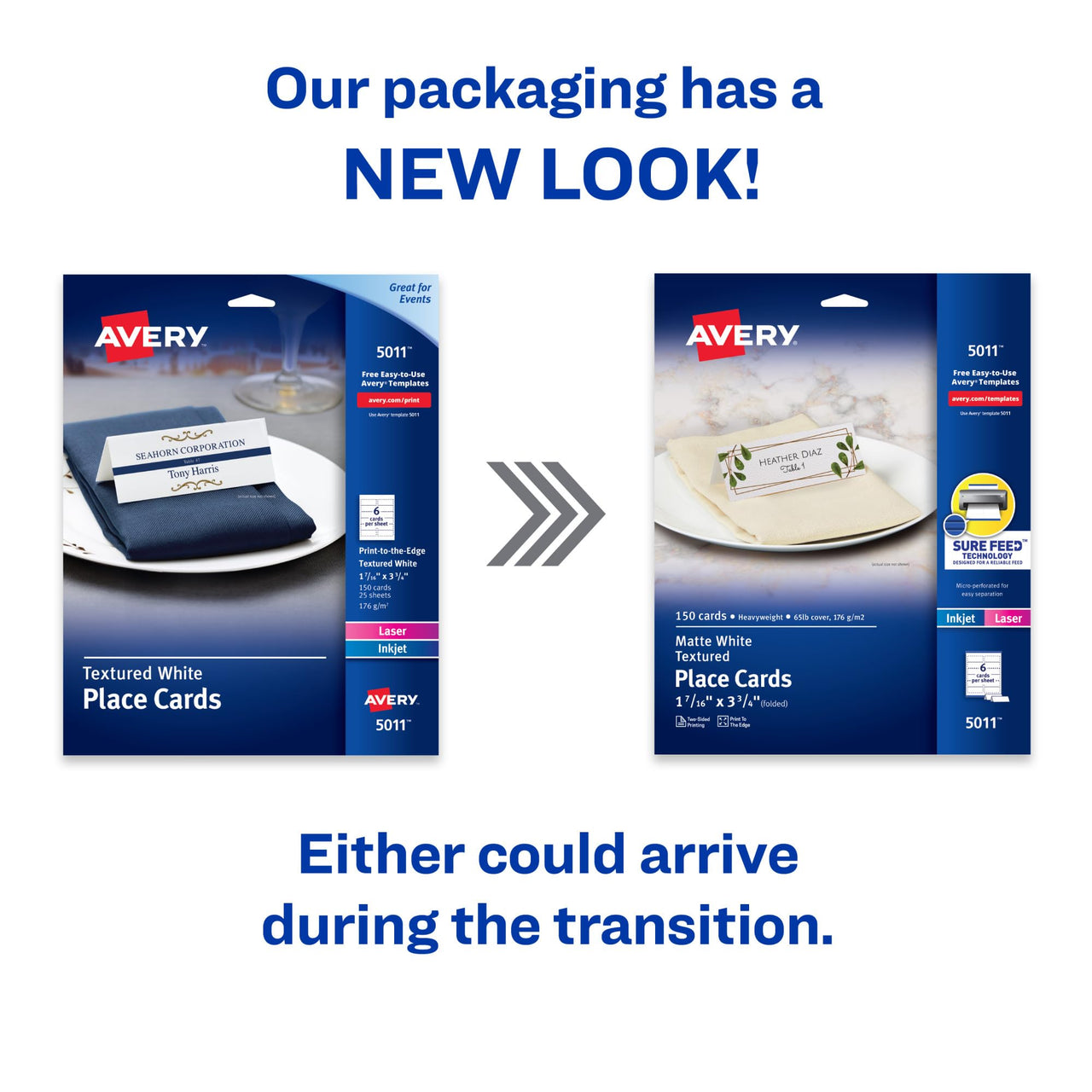 Avery Printable Place Cards with Sure Feed Technology, 1-7/16" x 3-3/4", Textured White, 150 Blank Place Cards for Laser or Inkjet Printers (05011)