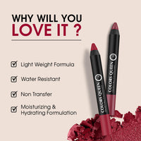 Colors Queen Color It All Lip Crayon Lipstick with Sharpener | Creamy Matte Finish | Smudge Proof & Waterproof | Long Lasting Crayon Lipstick for Women Last Upto 18 Hours (Murphy Wine,3.5g)