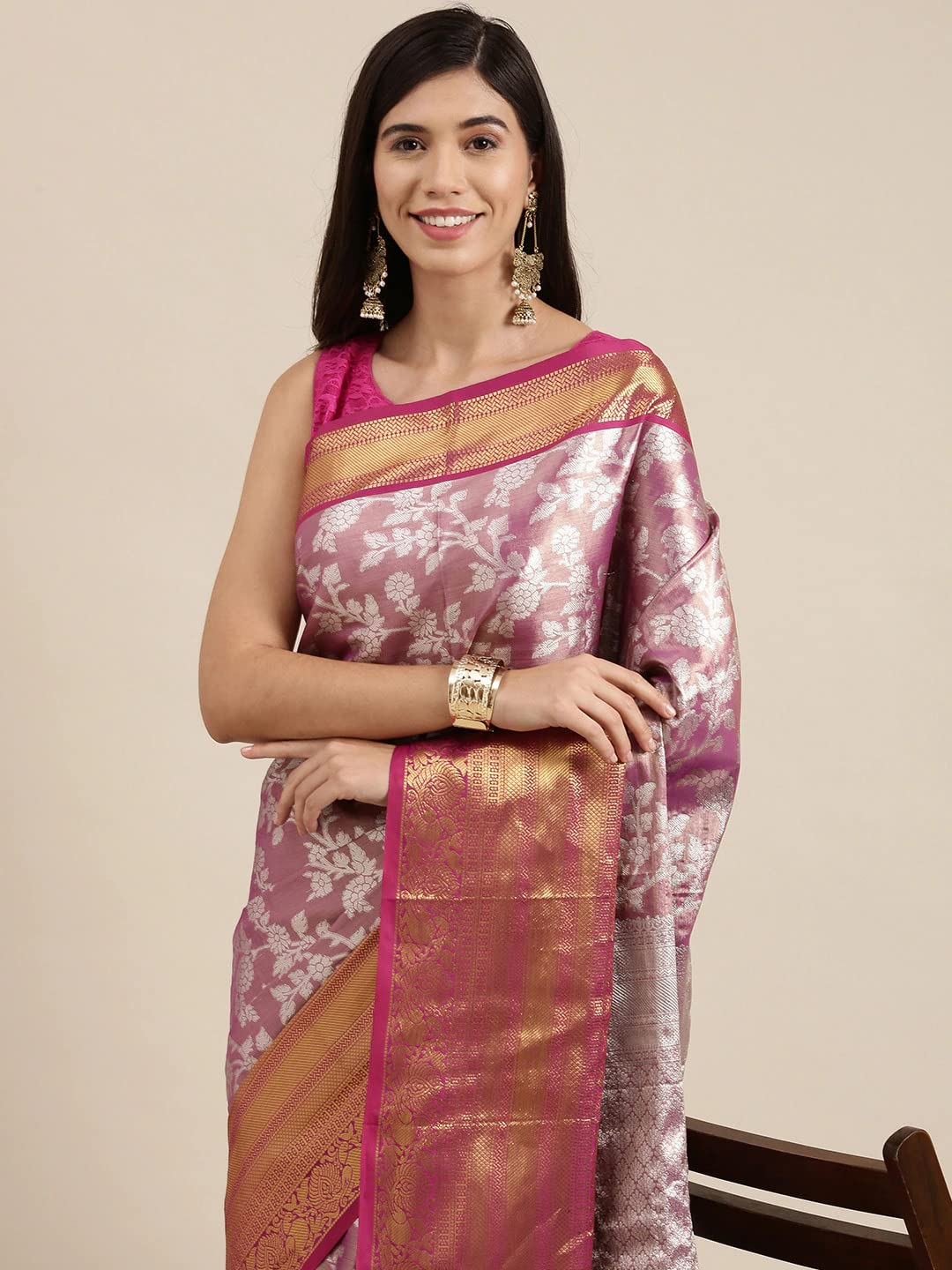 Pandadi Saree Women's  Arasi Soft Tissue Banarasi Silk Dharmavaram Pattu Saree With Unstiched Blouse Piece