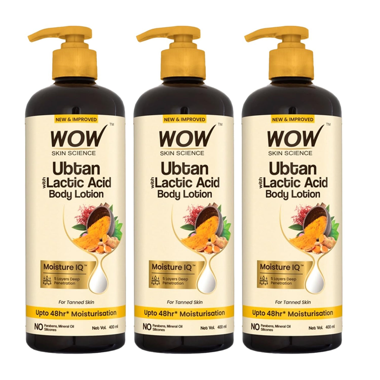 WOW Skin Science Ubtan Body Lotion|All skin type|Anti-Tanning & Smoothening Care|with Saffron Extract, Sandalwood Oil|400mL|Pack of 3