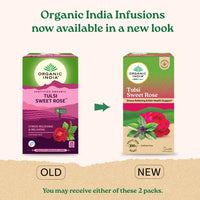 A TATA Product - Organic India Tulsi Sweet Rose - 25 Tea Bags, Stress Relieving, Supports Radiant Skin, Rich in Antioxidants, Made with Tulsi, Chamomile, and Rose Certified Organic