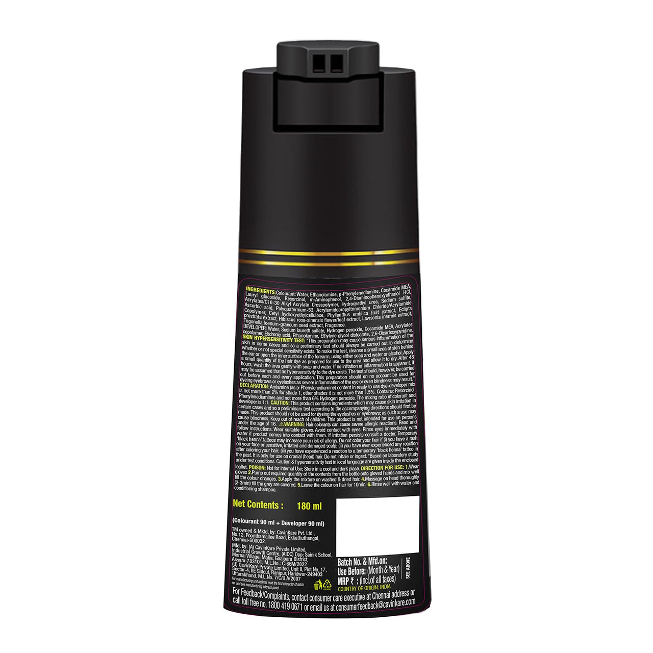 Indica Easy Do-It-Yourself Hair Color Shampoo Pump Pack with 5 Herbal Extracts and 100% Ammonia Free, Long Lasting Formula, 180 ML - Natural Black Colour (Gloves Included)