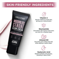 Orgatre Strobe Glow Cream for Instant Face Radiance | Primer Highlighter Moisturizer with Vitamin C, Almond Oil, Niacinamide & Hyaluronic Acid | Makeup Base for Oily Acne-Prone Skin | Pink Shade | 30g