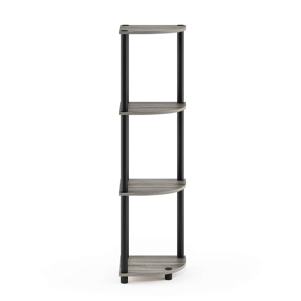 Furinno Turn-N-Tube 4-Tier Corner Display Rack Multipurpose Shelving Unit, Dark Brown Grain/Black 4-Tier Round Tube