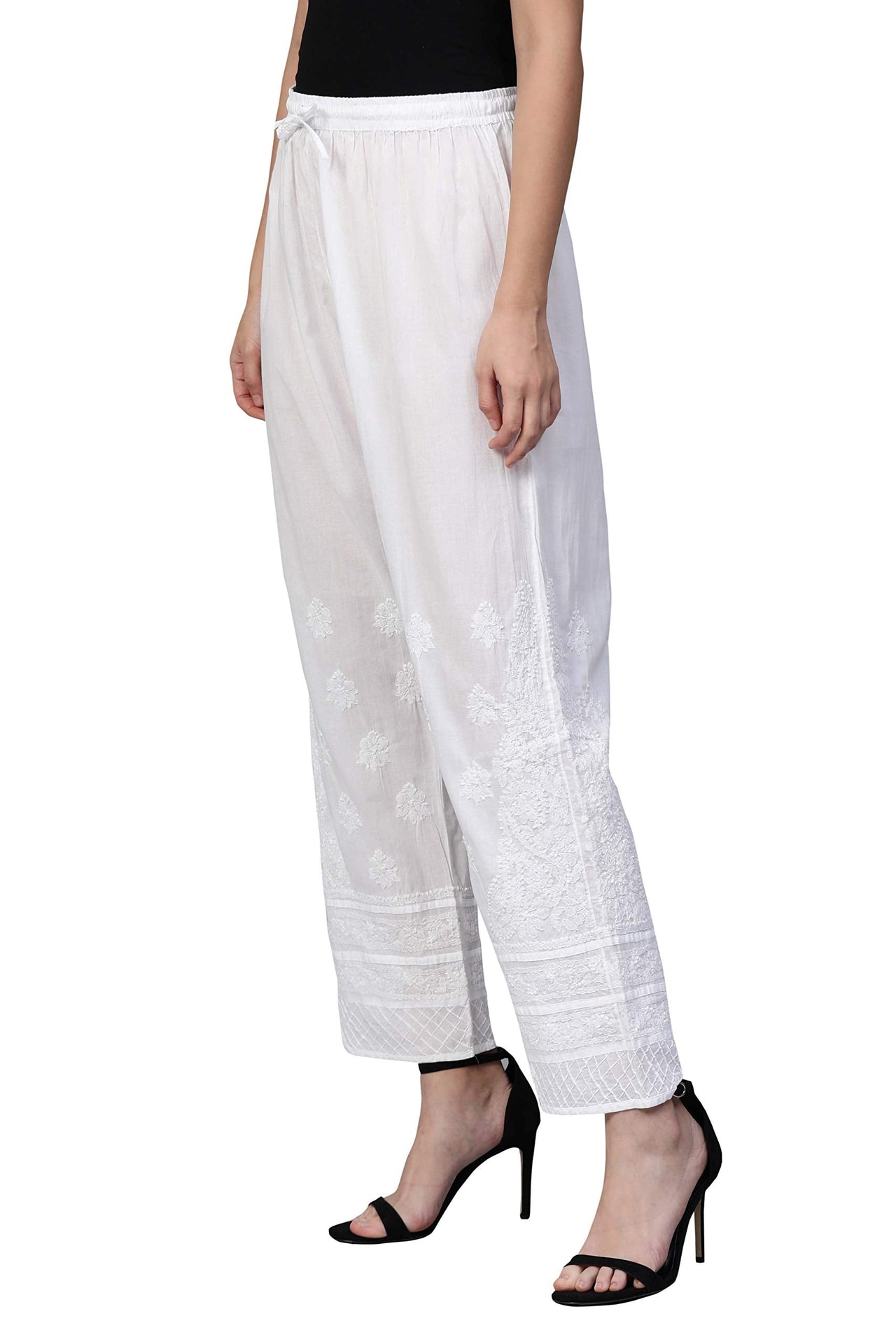 Ada Women's  Hand Embroidered Lucknow Chikan Pure Cotton Palazzo