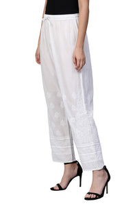 Ada Women's  Hand Embroidered Lucknow Chikan Pure Cotton Palazzo