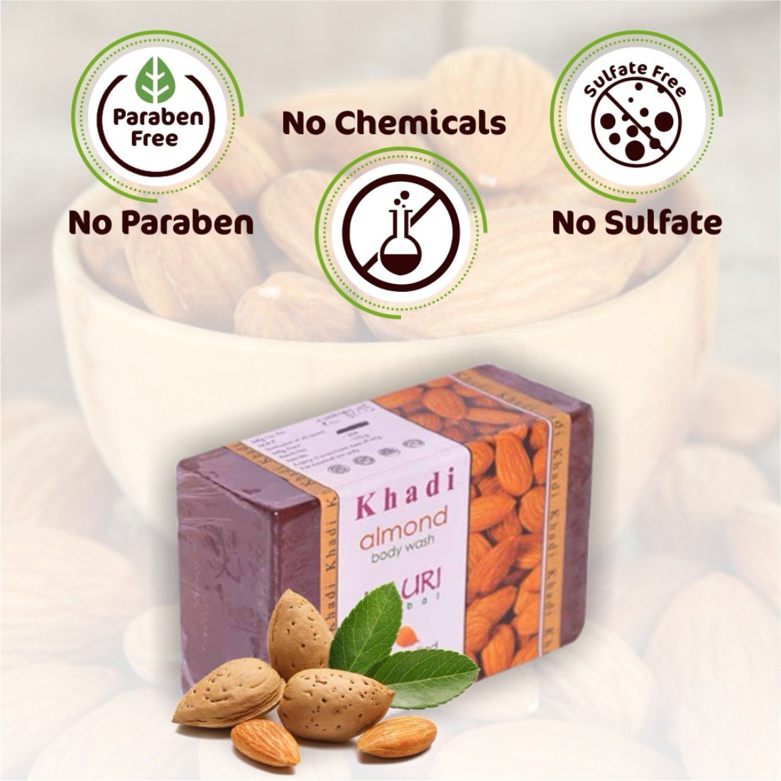 Khadi Mauri Herbal Almond Soap, 125 Gm (Pack Of 2)