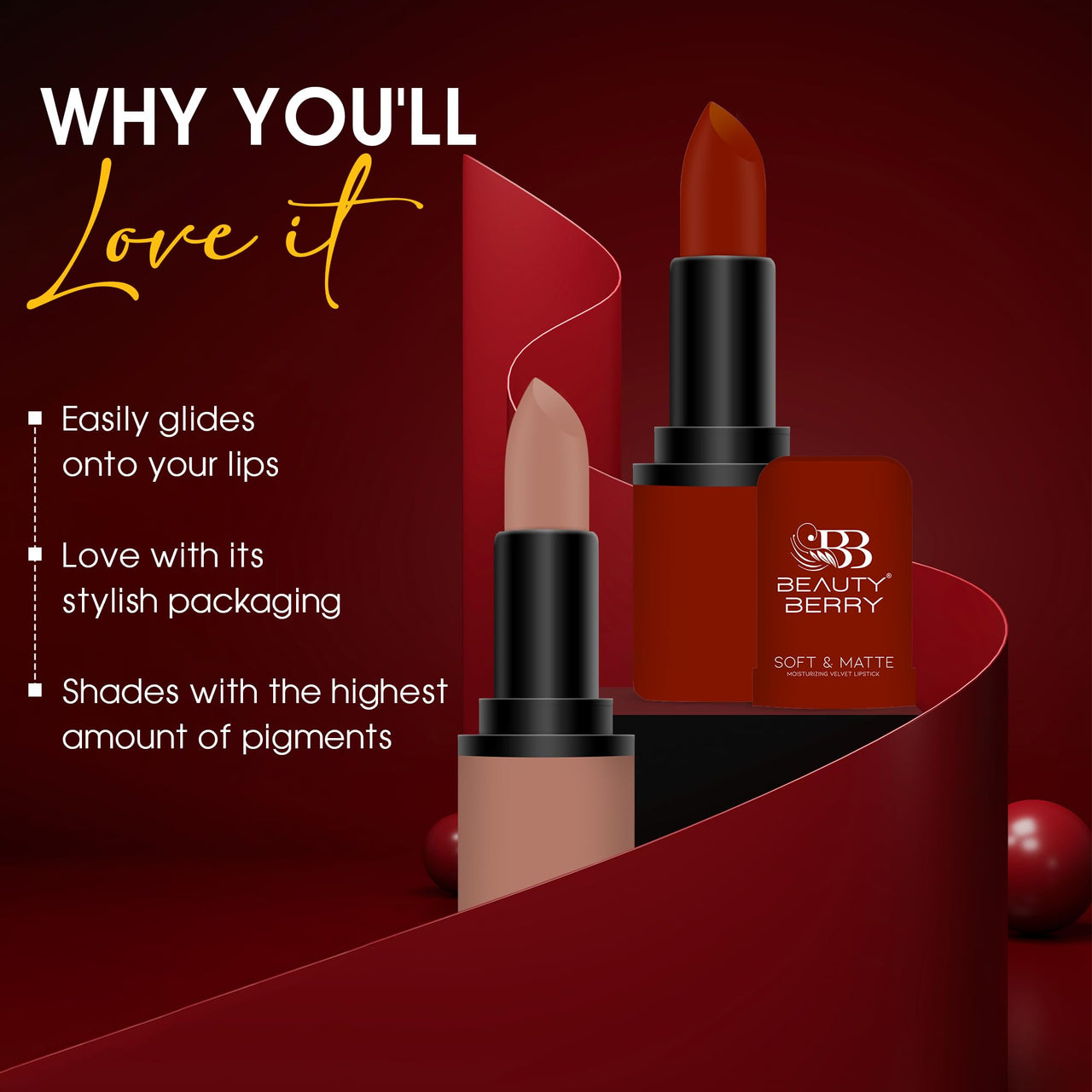 Beauty Berry Soft & Matte Moisturizing Velvet Lipstick For Women - Long-Lasting, Hydrating, High-Pigment Color. (Shade 17)
