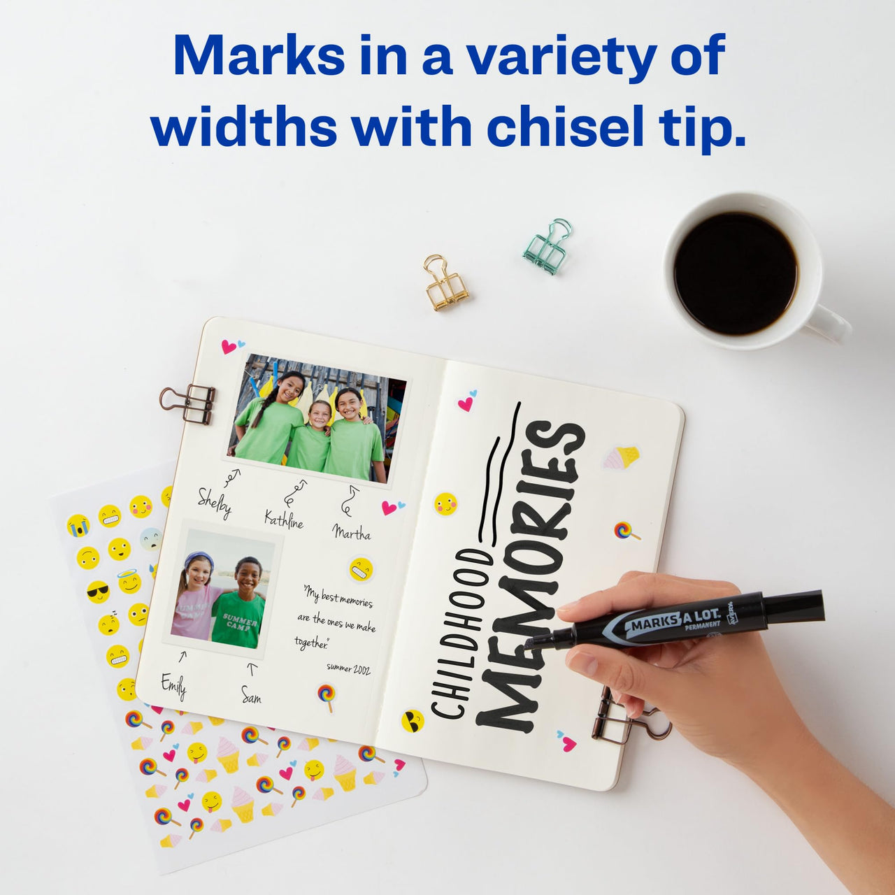 Avery Marks-A-Lot Permanent Markers, Regular Desk-Style Size, Chisel Tip, Water and Wear Resistant, 2 Black Markers (07888)