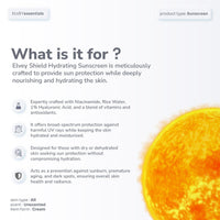 Elvey Essentials Hydrating Sunscreen SPF 50+ PA++++ with Hyaluronic Acid, Niacinamide & Rice Water for All Skin Types | Broad Spectrum, UVA/UVB & Blue Light Protection | No White Cast, Water Resistant & Non Irritant (50g)